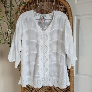 Johnny Was Miliana Georgette Daisy-Embroidered Back Tunic